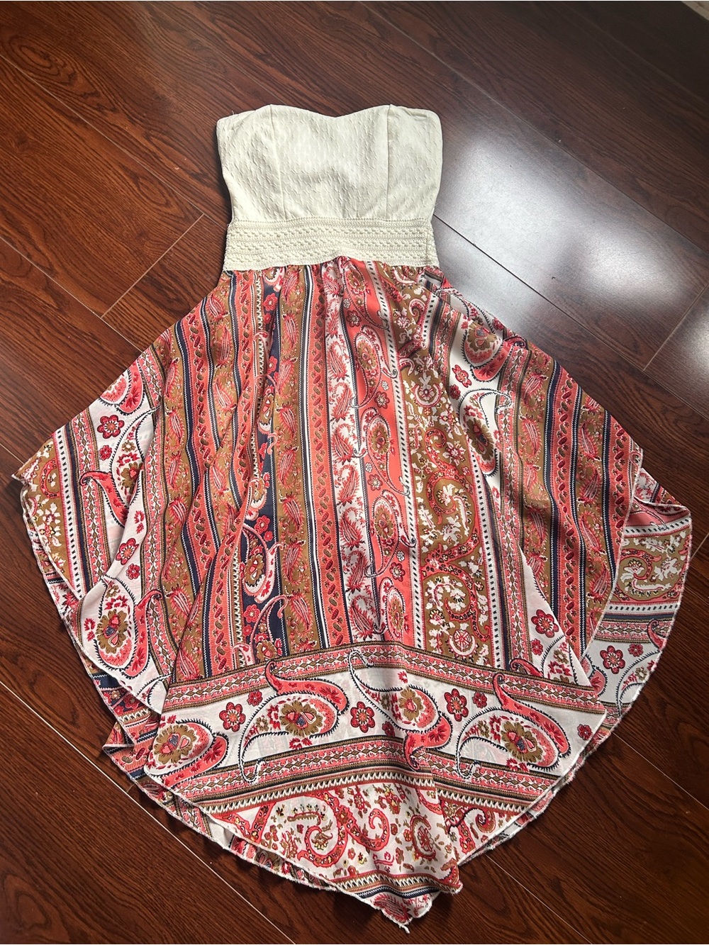 Rue21 Strapless Paisley Midi Dress in Ivory and Coral